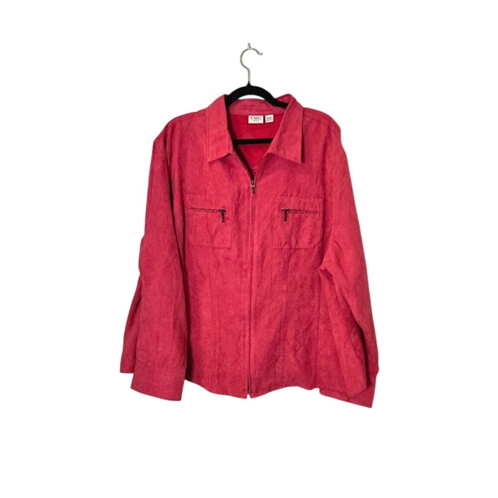 Cato Womens Faux Suede Zip Up Jacket Size 22/24W Pink Zip Pockets Preppy Spring